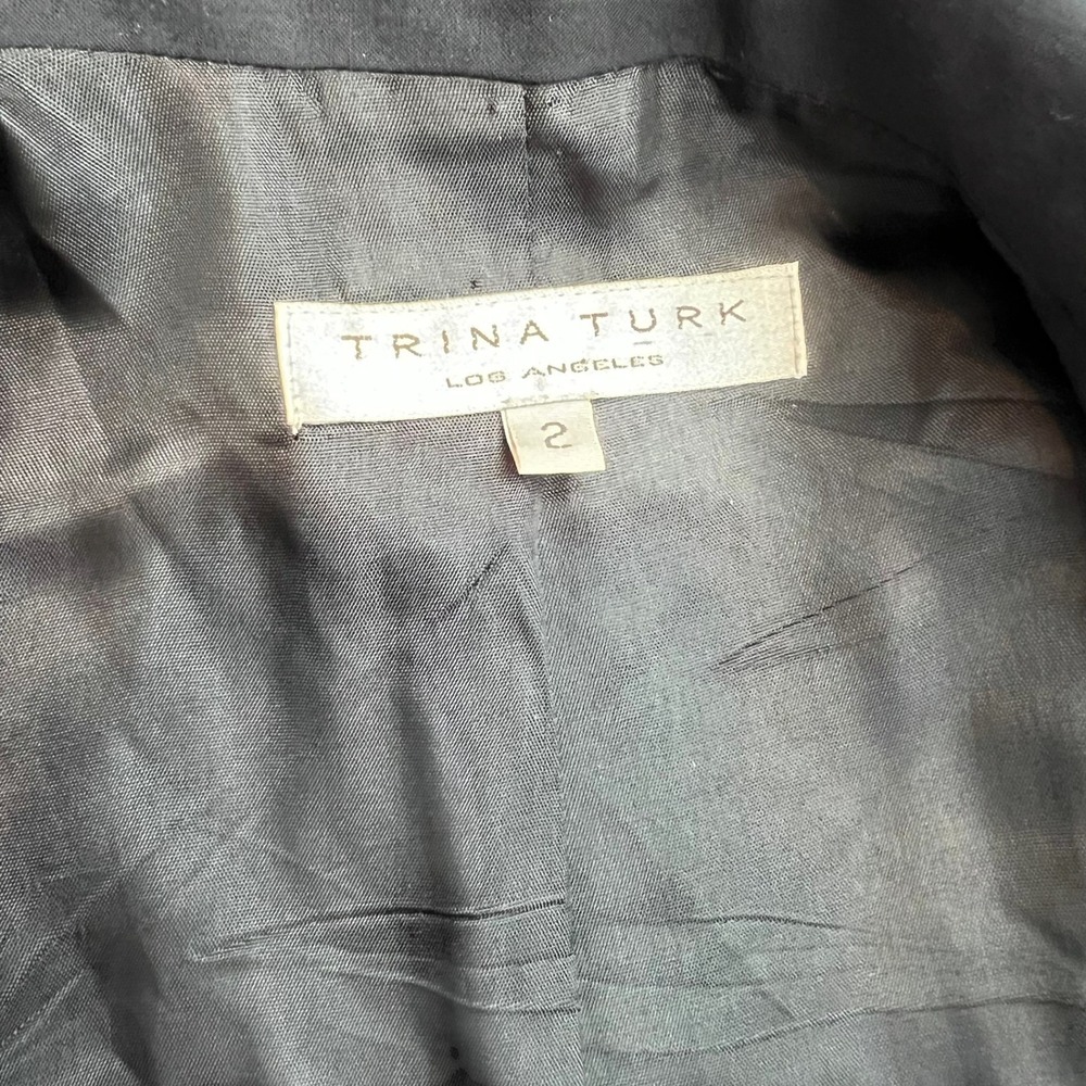 Trina Turk Draped Side Tie Wrap Blazer Jacket Womens Size 2 Black Minimalist - Picture 4 of 10
